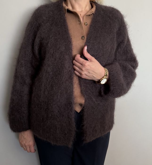 Sweter kardigan moher kid 81% w czekoladowym kolorze