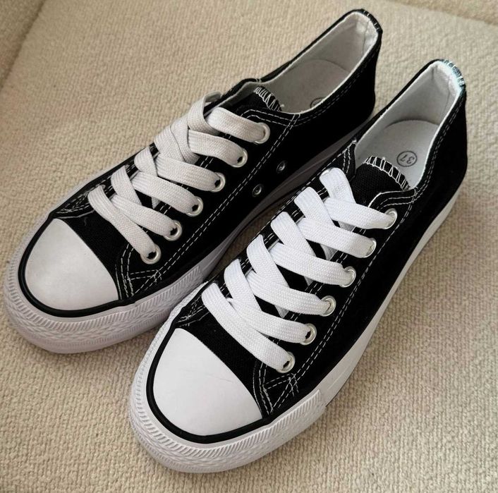 Женские кеды Конверс низкие на платформе черные Converse All Star