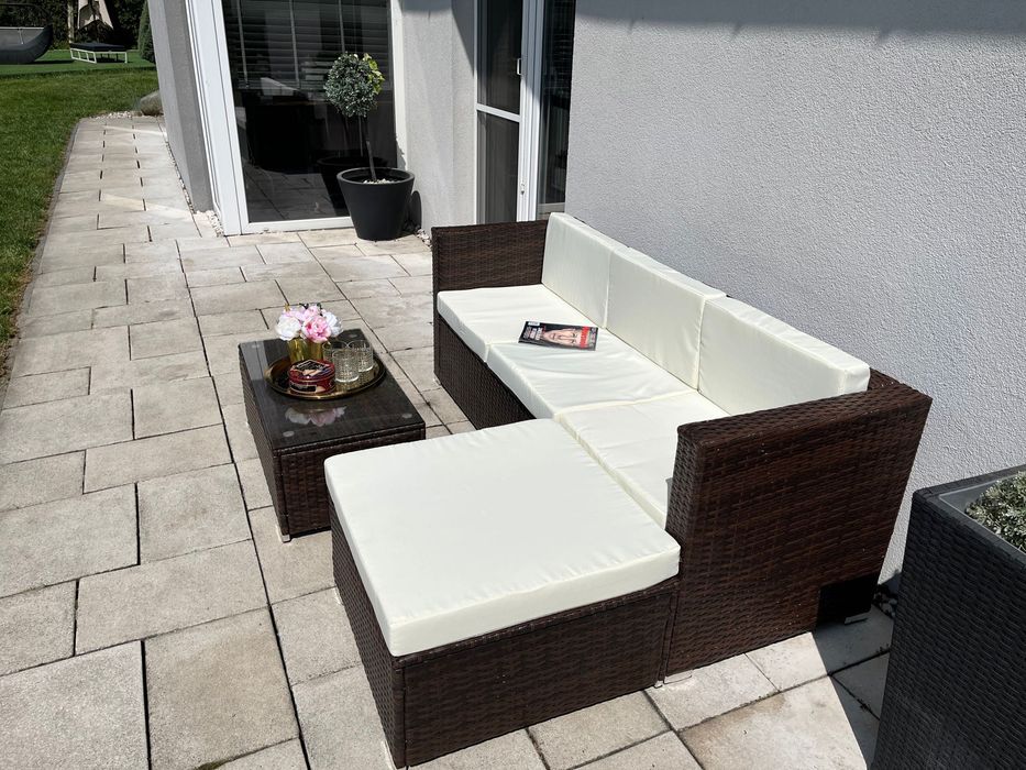 Milano nowy zestaw technorattan sofa 3 os pufa