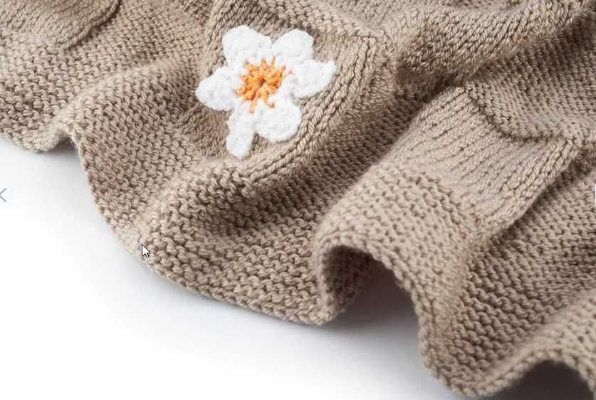 Kocyk dziecięcy ręcznie wykonany na drutach bambus bawełna Beżowy