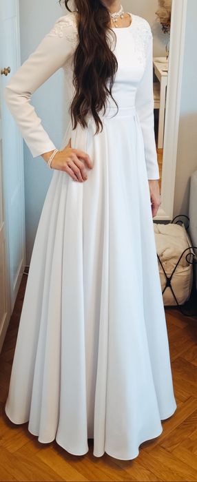 Biała suknia ślubna długi rękaw koronka r.34/ xs