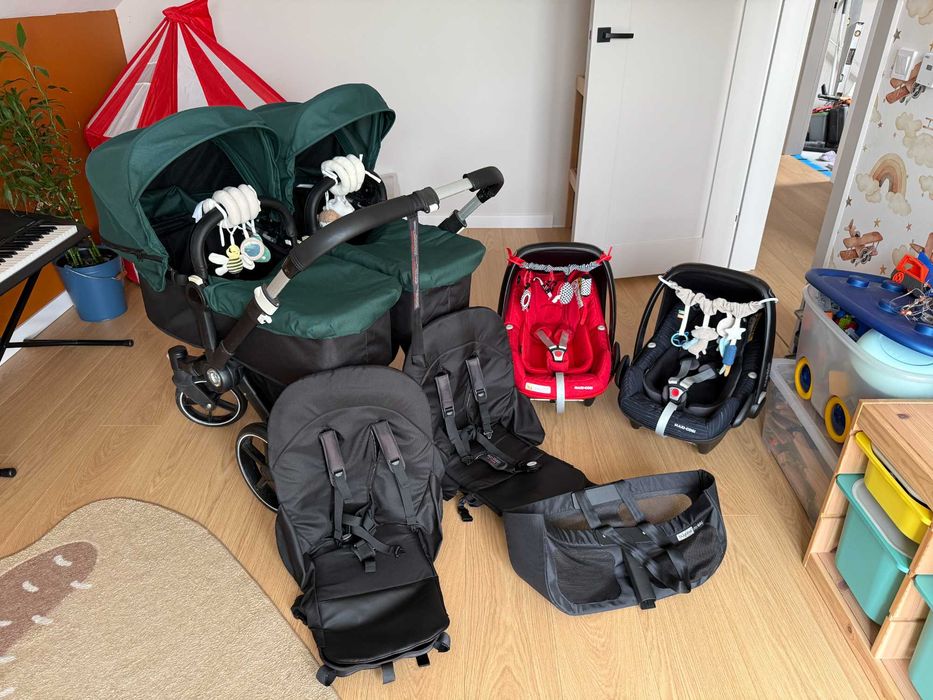 wózek bliźniaczy Bugaboo Donkey 2 + nosidełka + dostawka