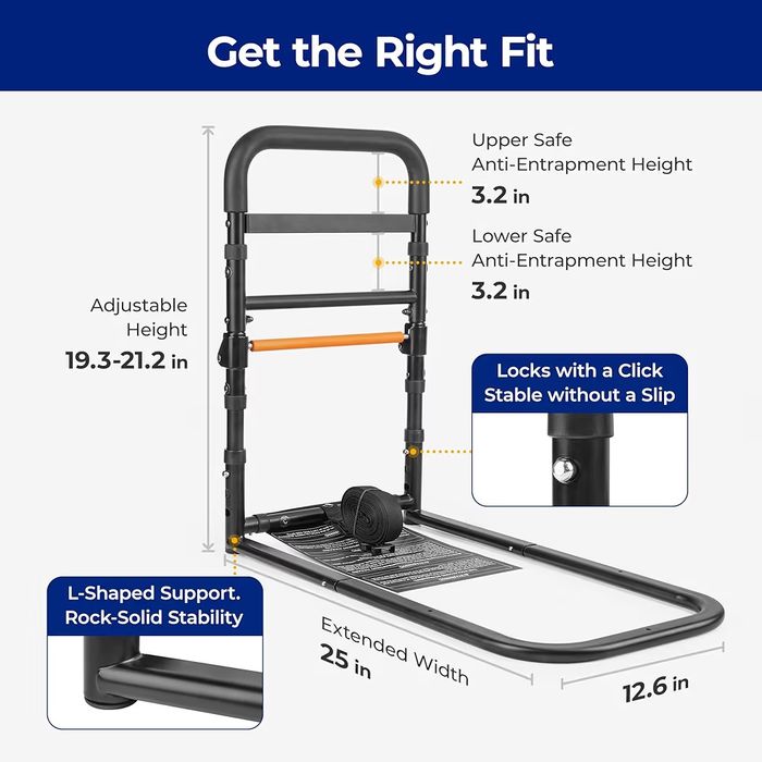 C1 Fold Pro Bed Rails para idosos - Bed Cane Assist Rail para idosos com altura ajustável em luz ativada