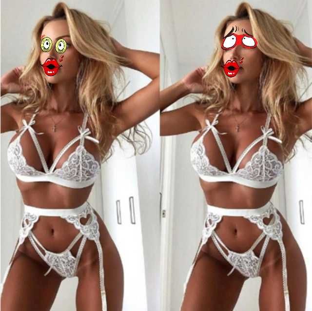 Trzy częściowe komplety bielizny damskiej.