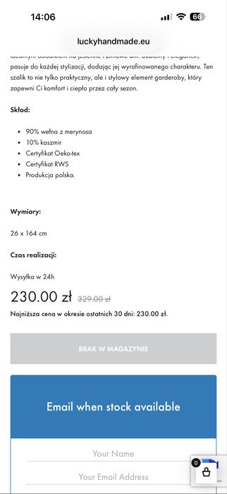 Szalik szal lucky handmade wełna kaszmir bordowy