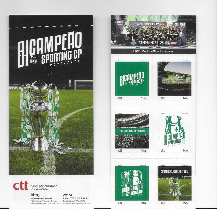 SPORTING - BICAMPEAO E DOBRADINHA - Bk CTT 6 selos auto adesivos -2025