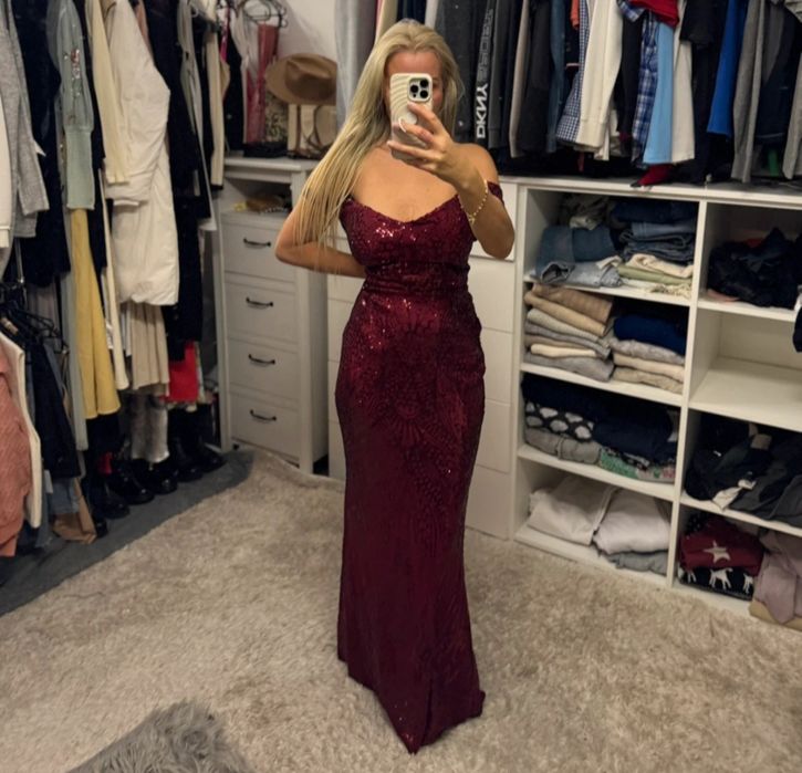 Długa sukienka balowa wieczorowa miss ord burgundowa XL