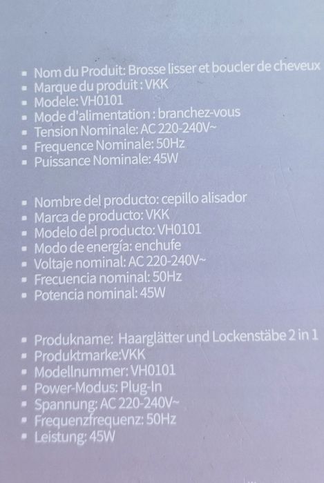 vkk vho101 szczotka prostująca do włosów ceramiczna 200c 45w