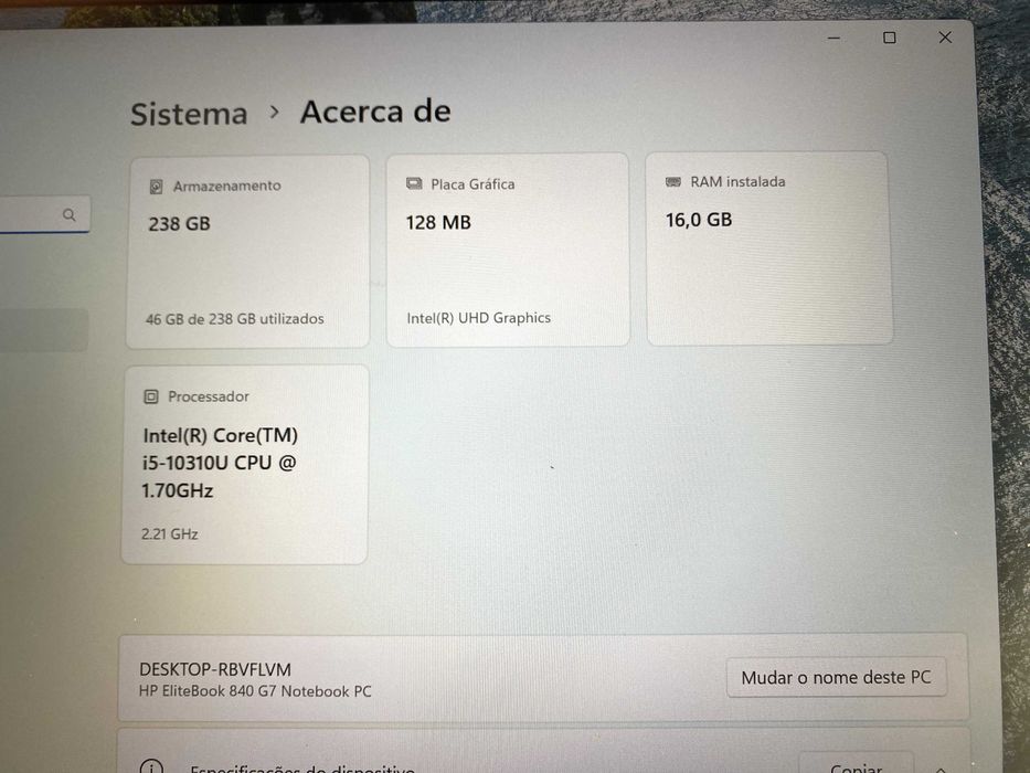 Portátil HP EliteBook 840 G7 | Intel i5 10ª Gen | 16GB RAM | SSD 256GB