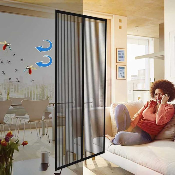 Moskitiera magnetyczna na drzwi 85x200 cm czarna siatka przeciw owadom