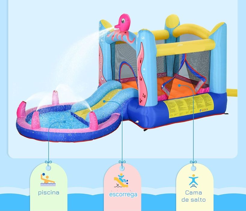 Castelo insuflável com piscina escorrega cama de salto NOVO PORTES GRÁ