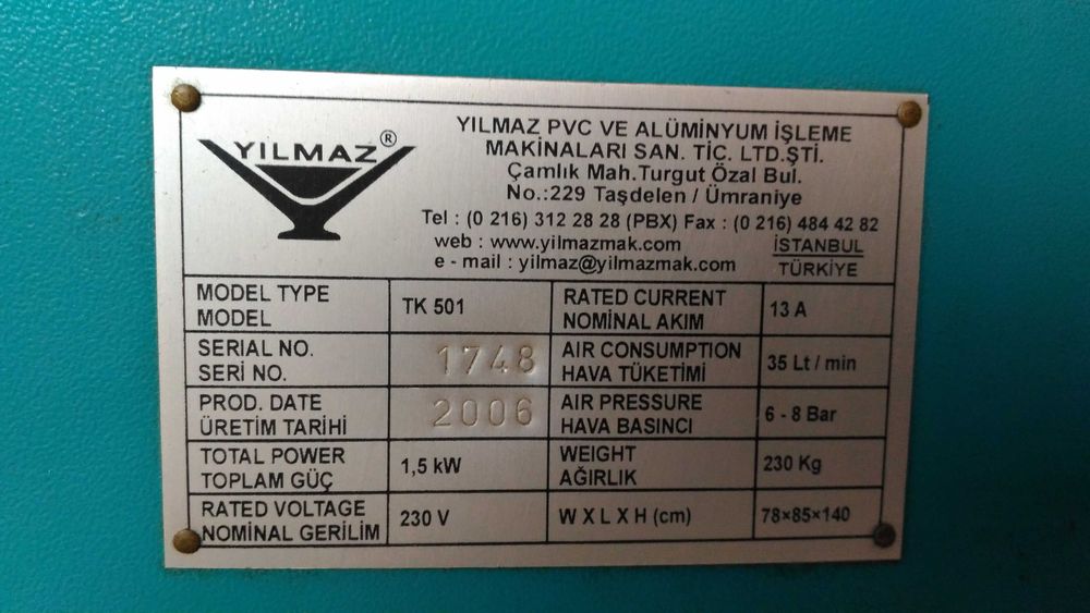 Одноголовий паяльний станок для ПВХ Yilmaz ТК 501