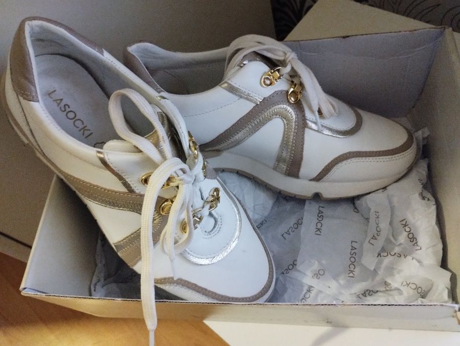 Adidasy Lasocki skórka białe