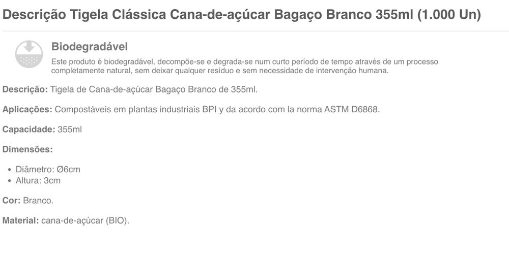 2100 tigelas cana de açucar 355ml