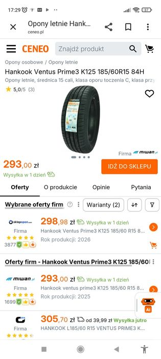 Opony letnie HANKOOK 185/60R15
