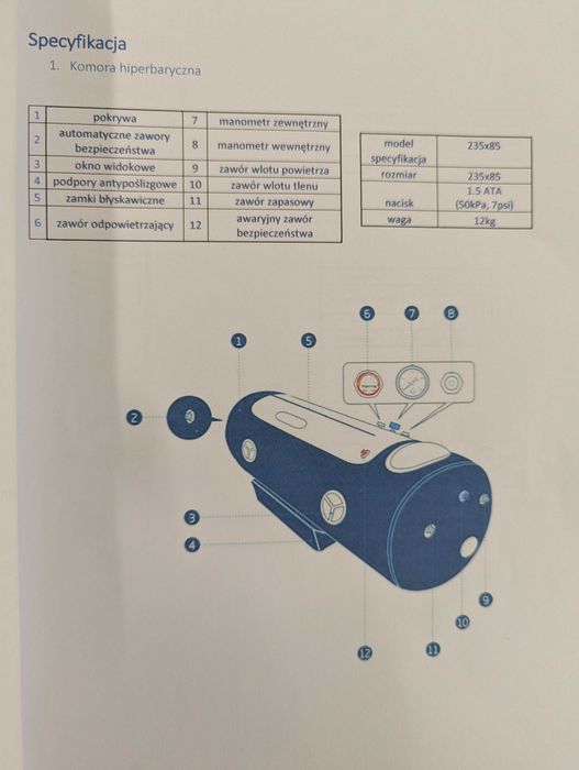 Komora Hiperbaryczna 1,5 ATA HQ 850