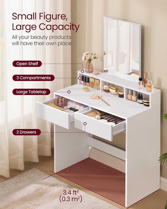 Nowa toaletka / lustro / 80x40x140cm / stolik / regał / VASAGLE / W914!