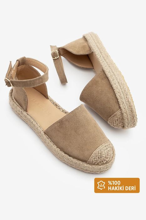 Espadryle damskie zamszowe beżowe z paskiem na sprzączkę 36 5ga