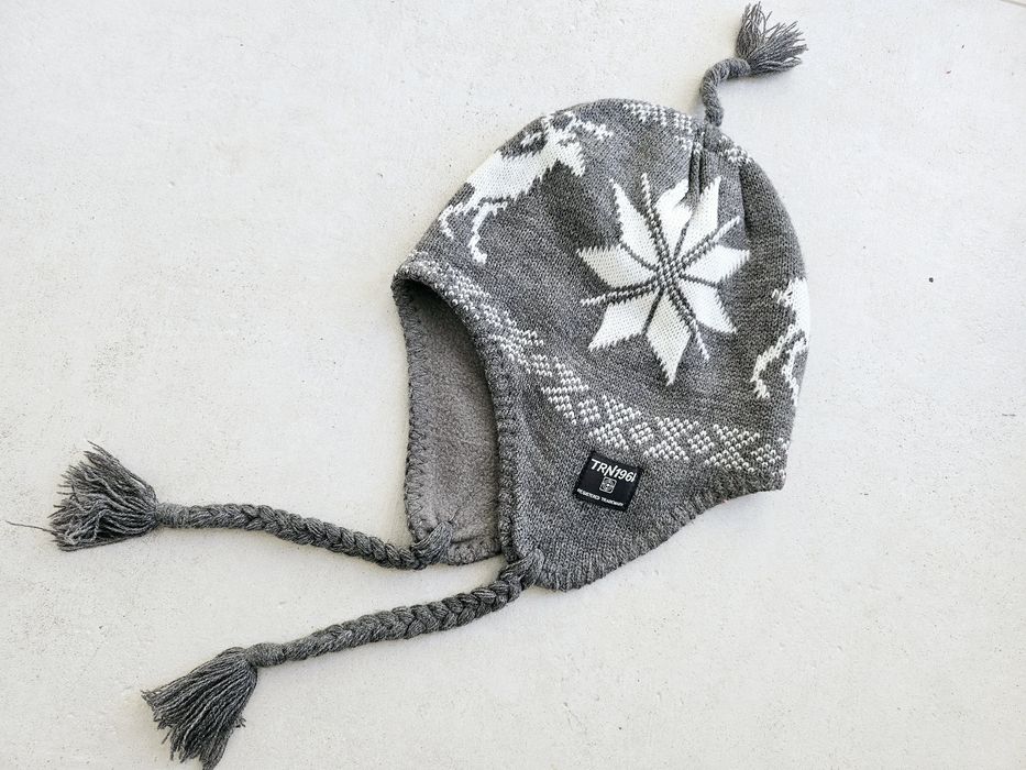 Czapka zimowa uszatka Peru szara wzór skandynawski