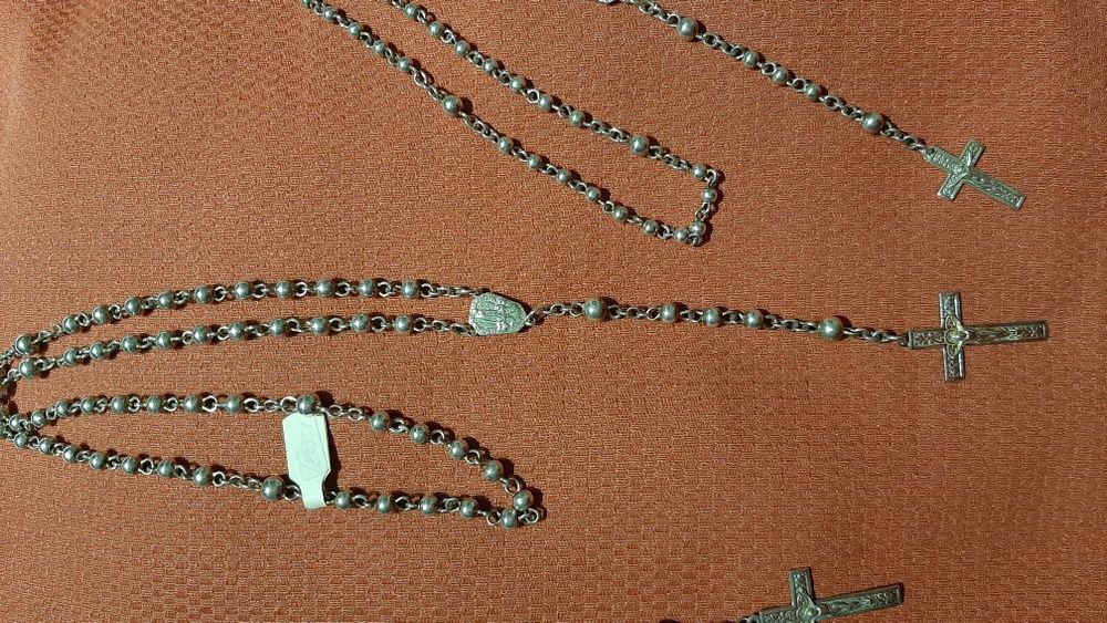 Terço antigo em prata c/ imagem Nossa Senhora de Fátima