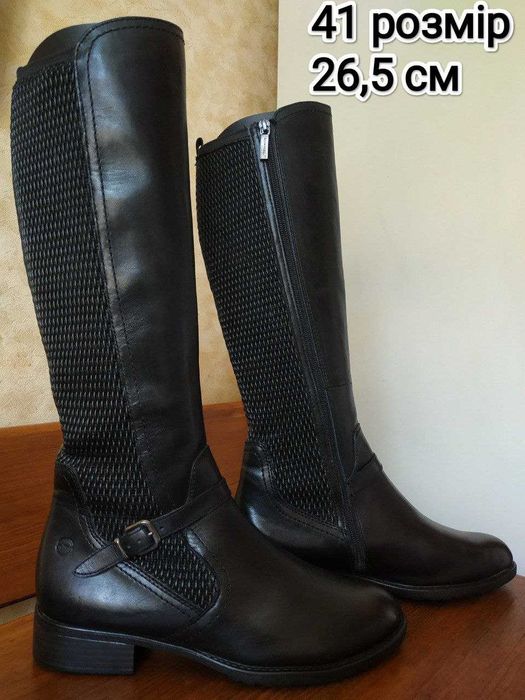 Жіночі шкіряні чорні чоботи Tamaris на низькому ходу 41 розмір 26,5 см