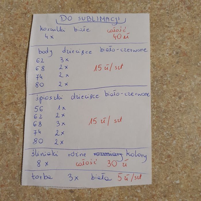 Ubrania koszulki body do sublimacji