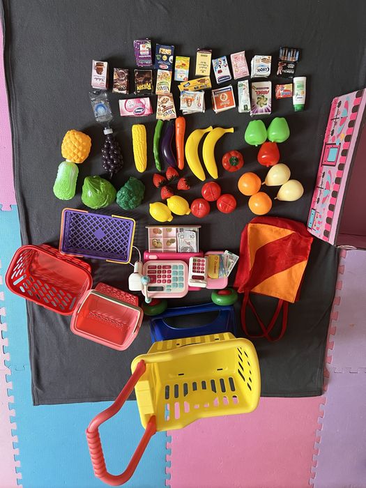 OKAZJA!Sklepik zestaw kasa, wózek, kosze,siatka,artykuły