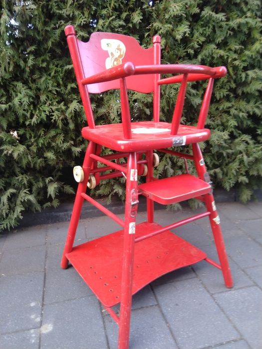 Krzesło PRL do karmienia dziecka drewniane