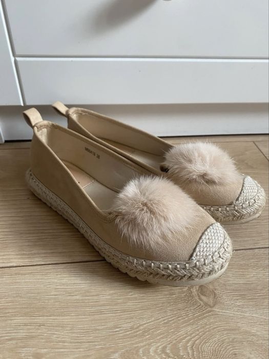 Bezowe Buty balerinki espadryle 37