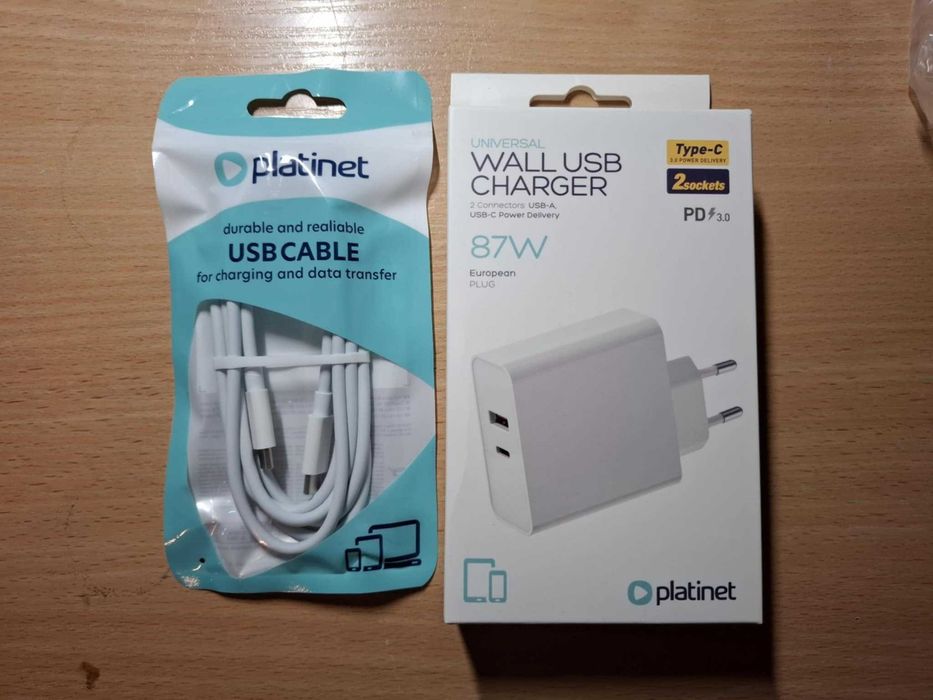 Ładowarka sieciowa Platinet USB/USB-C 87W PD Biały + kabel usb-c