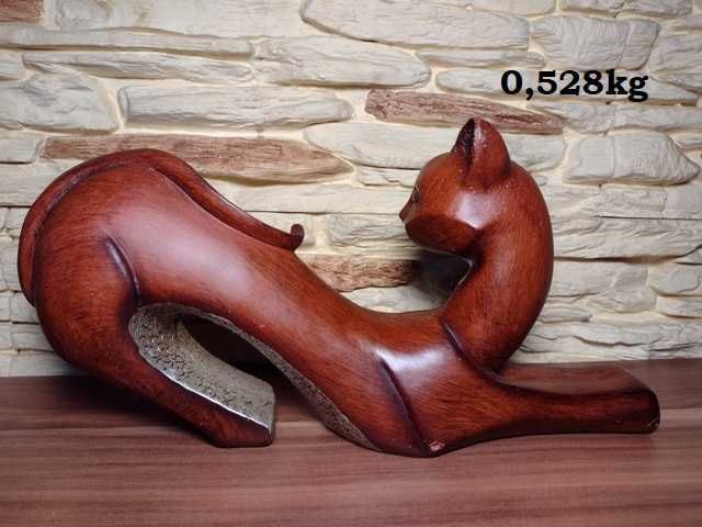 *_* Rzeźba sfinksy 2 koty drewno dębowe, srebrne akcenty figurek
