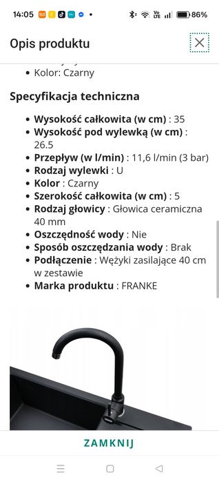 Bateria Pola Onyx Franke