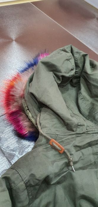 Parka zimowa damska khaki futro naturalne lis jenot kolory premium PP