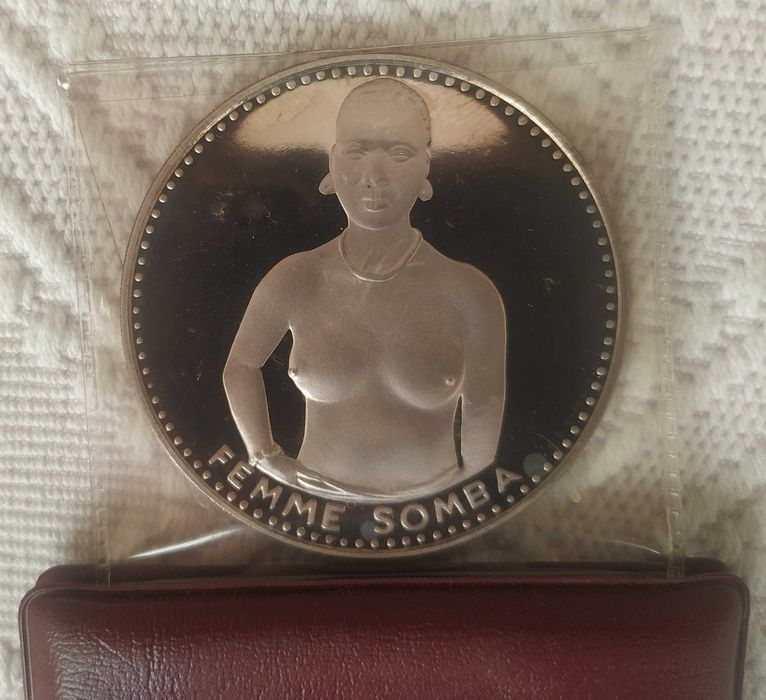 Mulher Somba moeda muito rara da República de Dahomey (Benin) em prata Proof de 1000 Francos de 1971