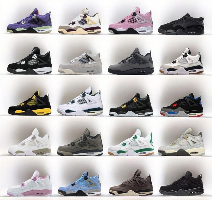 р36-45 Кросівки Nike Air Jordan 4 Retro Grey White Black Blue Pink