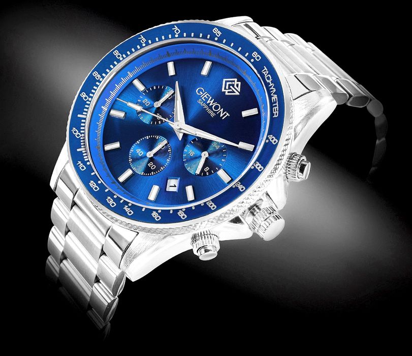 zegarek męski giewont chronograph sapphire srebrno niebieski gw3520-b3