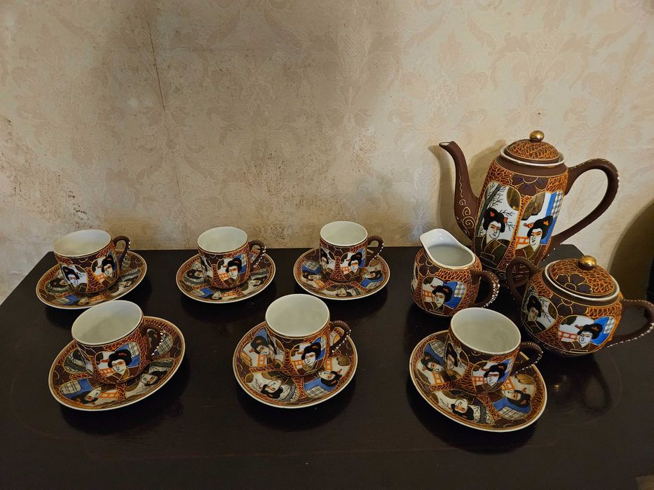 Serviço de chá japonês vintage Geisha lithophane completo