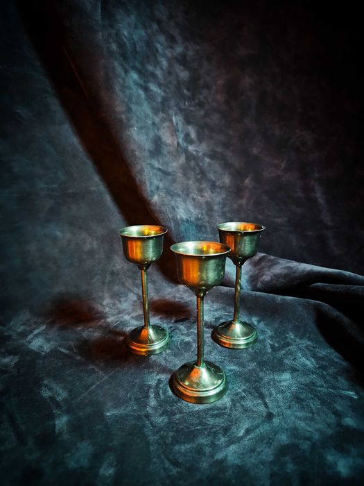 Kieliszki metalowe vintage mosiądz zestaw 3 szt retro