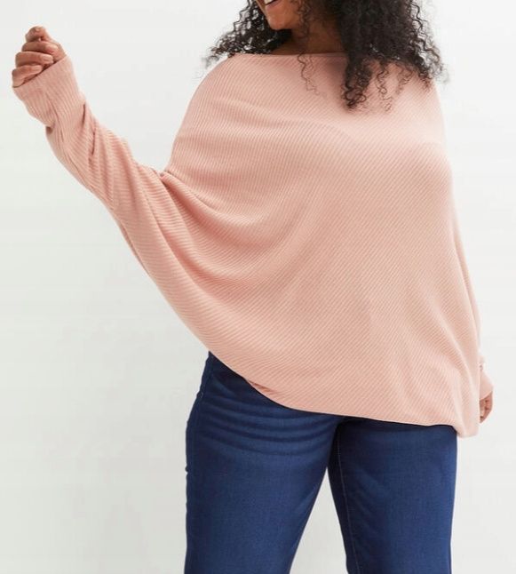 B.P.C sweter z asymetrycznym dołem pudrowy róż ^44/46