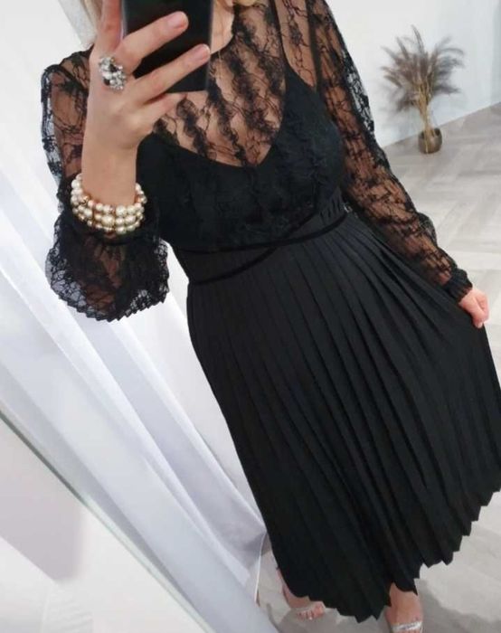 Zara czarna elegancka seksowna sukienka MIDI na sylwestra wesele