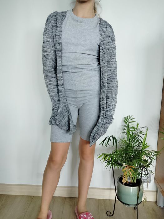 Kardigan blezer z kieszeniami H&M 152 szary melanż
