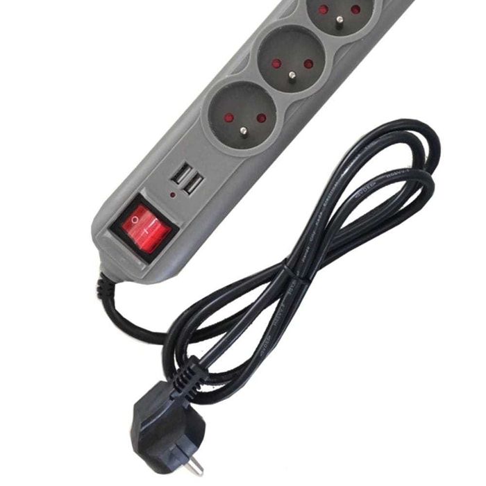 PRZEDŁUŻACZ LISTWA ZASILAJĄCA antyprzepięciowa 5Gniazd 2USB 1,5M Kabel