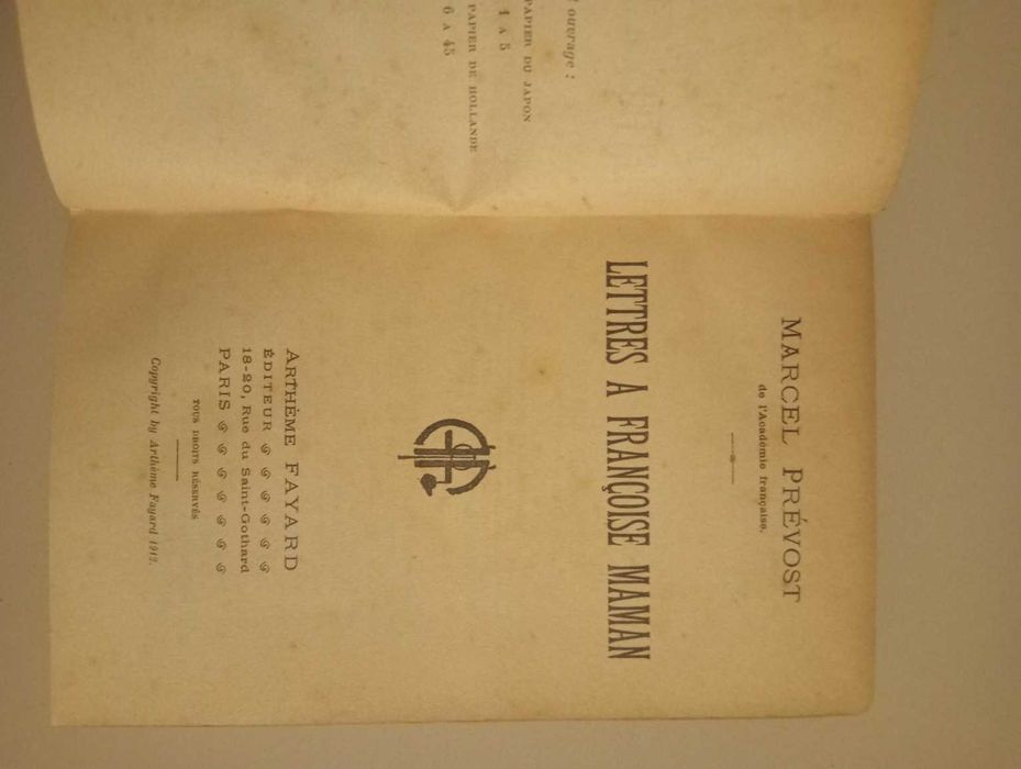 Lettres à Françoise Maman — Marcel Prévost | Fayard, 1942