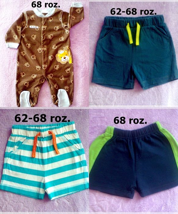Ubranka 62-68 roz. 3-6 m. Bluzki Body Spodenki Śpiochy Spodnie.