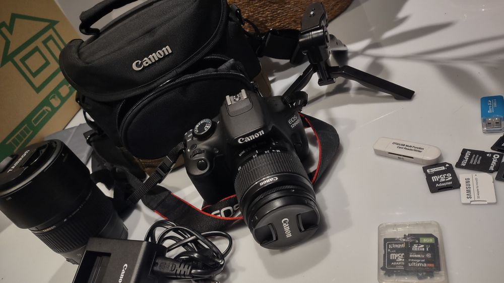 Canon Eos 1200D 18-55, Tamron 70-300, filtry, karty SD, statyw