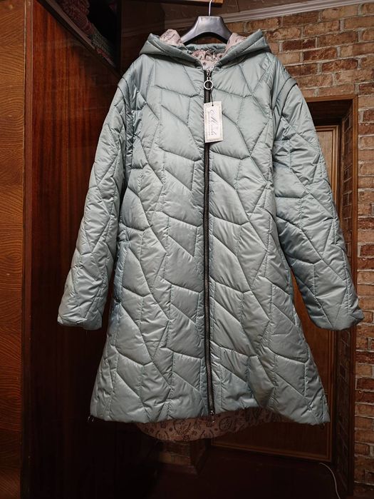 Куртка демісезонна подовжена с капюшоном 64-66