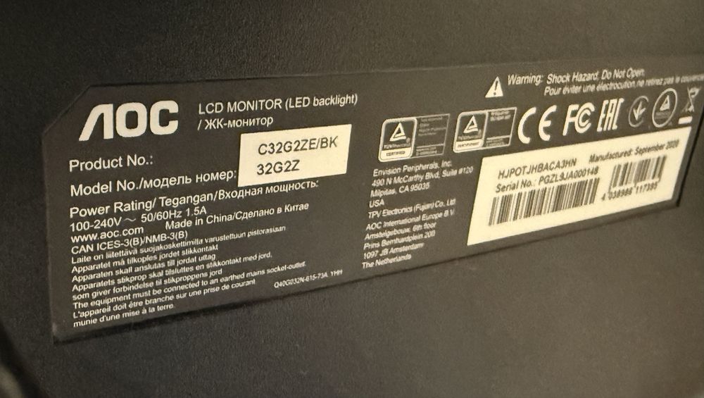 Ecrã AOC c32g2ze/bk