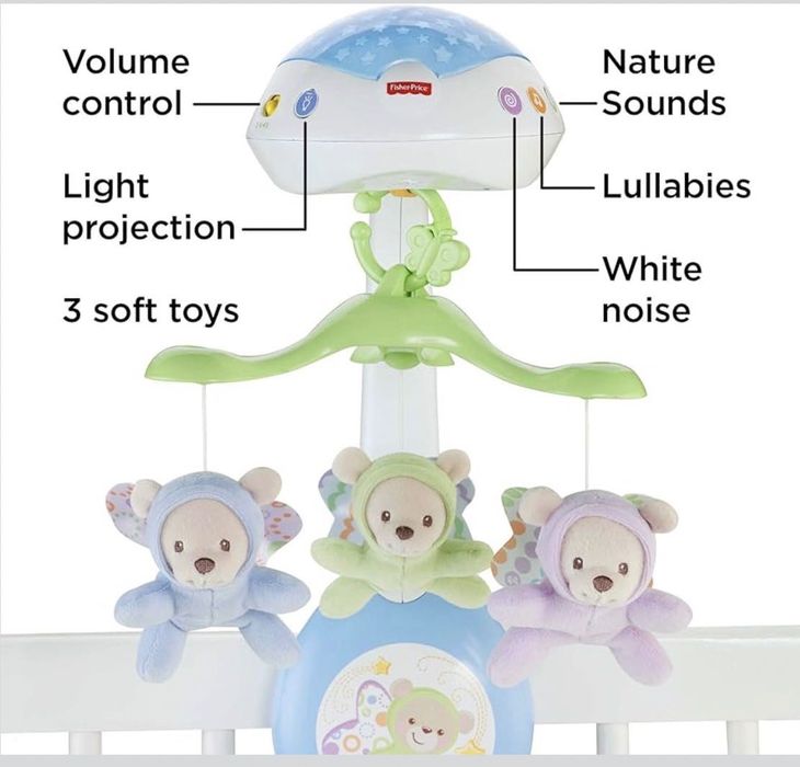 Mobile com música para berço bebé - Fisher-Price 3-in-1