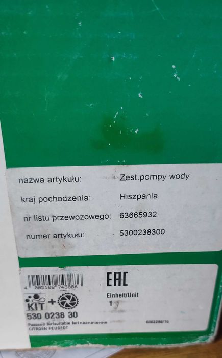 Rozrząd. Zestaw pasek rozrządu + pompa wody INA CITROEN / PEUGEOT