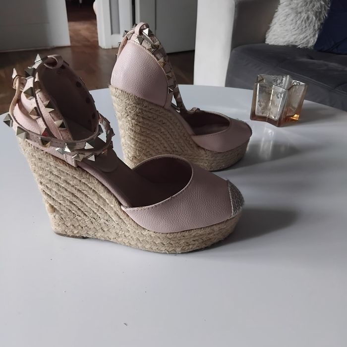 Espadryle/ sandały na koturnie-pudrowy róż rozmiar 37